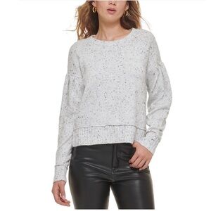 DKNY Crew Neck Long Puffed Volume Sleeve Pleated Dropped Shoulder Sweater Sz. L